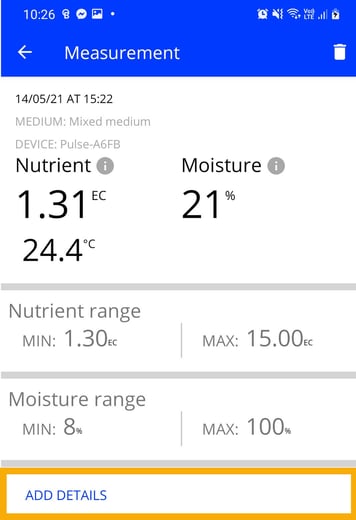 Measurement screen in the Pulse app